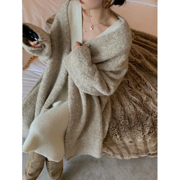 Getadme-Autumn and Winter Sweaters Cardigan for Women Casual Long Sleeve Loose Knitted Hooded Sweater Fashion Cardigan Solid Clothing